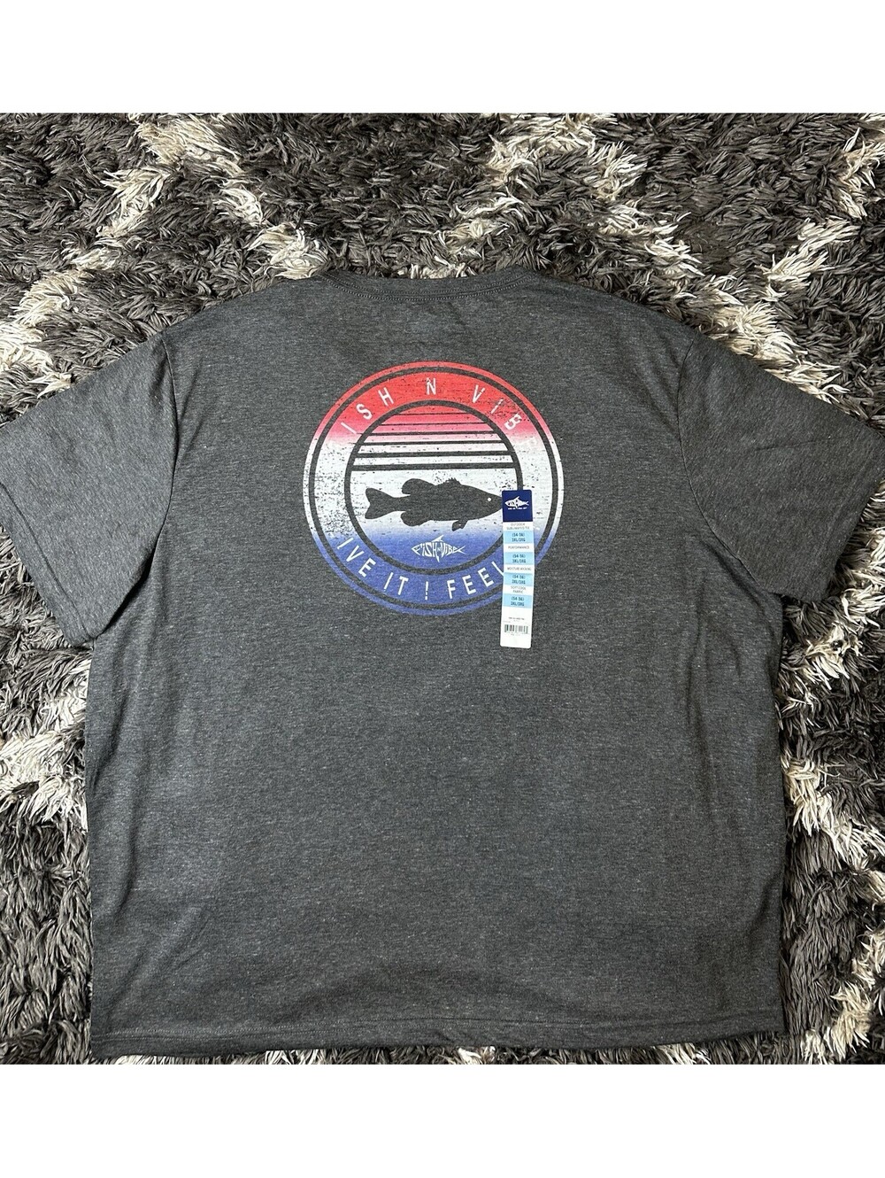 NWT Fish N Vibe Bass Fishing Graphic T-Shirt Heather Charcoal Size 3XL